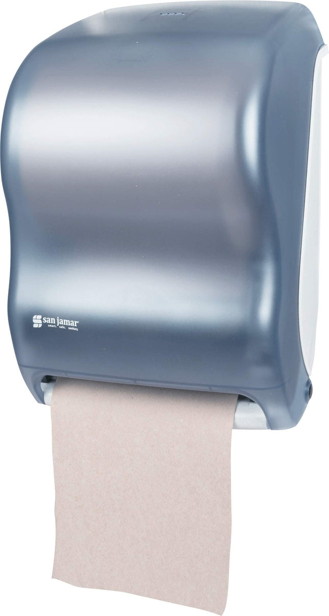 San Jamar Tear-N-Dry Classic Paper Towel Dispenser Dispenses Universal Paper Rolls with Touchless Dispensing for Bathroom, Kitchens, Restaurants, and Cafeterias, Plastic, Arctic Blue