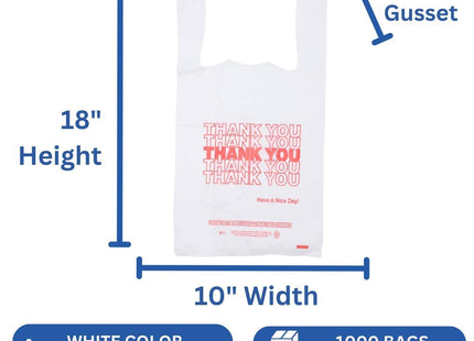 1/8 Size .51 Mil White Thank You Plastic T-Shirt Bag - 1000/Case