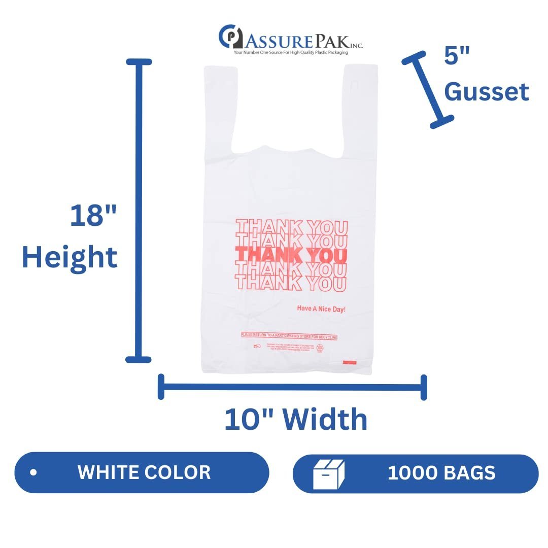 1/8 Size .51 Mil White Thank You Plastic T-Shirt Bag - 1000/Case