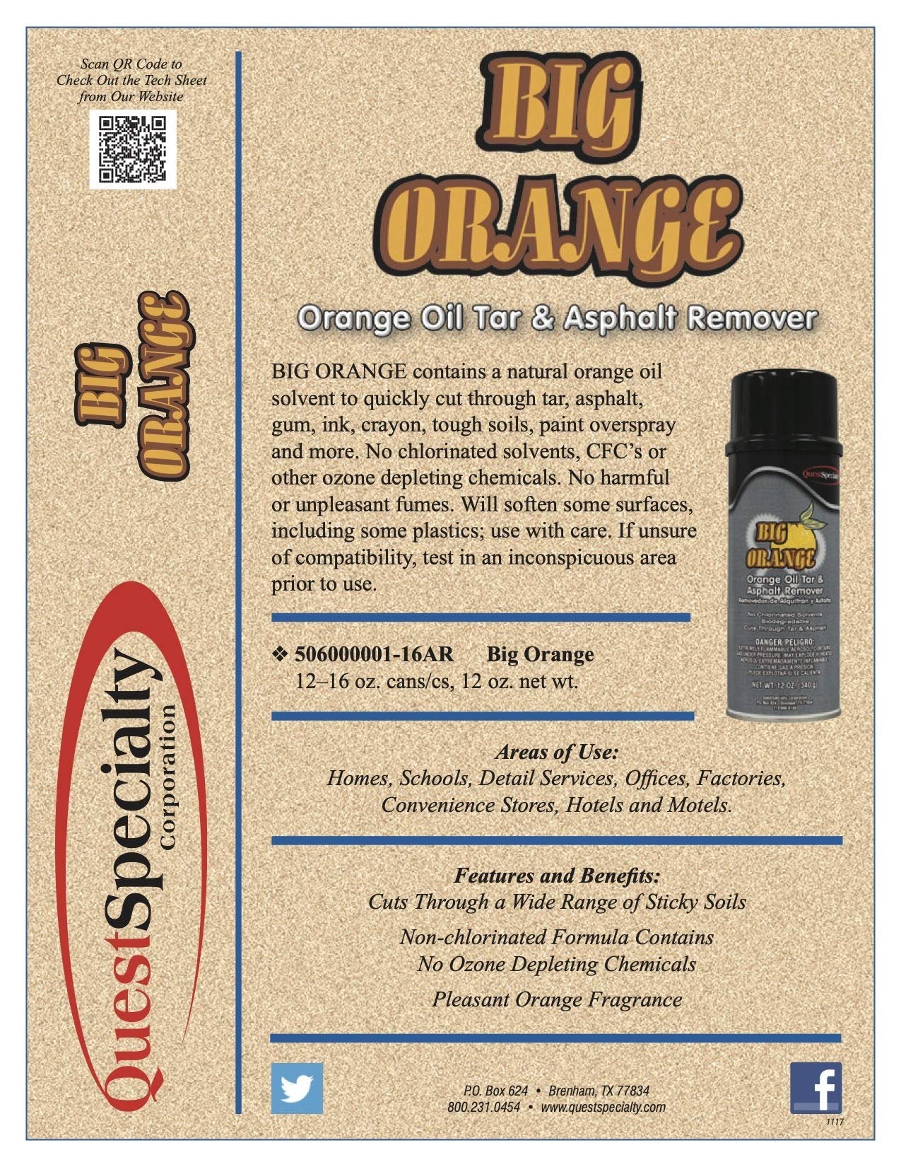 Big Orange - Orange Oil Tar & Asphalt Remover, Case of 12 (16 oz) cans