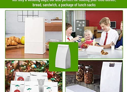 Glownary - White Paper Bags for Lunch, Craft, or Takeout. (8 LB, 500 Count - White)