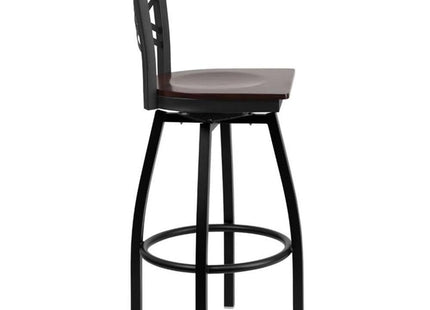 HERCULES Series Black ''X'' Back Swivel Metal Barstool - Black Vinyl Seat