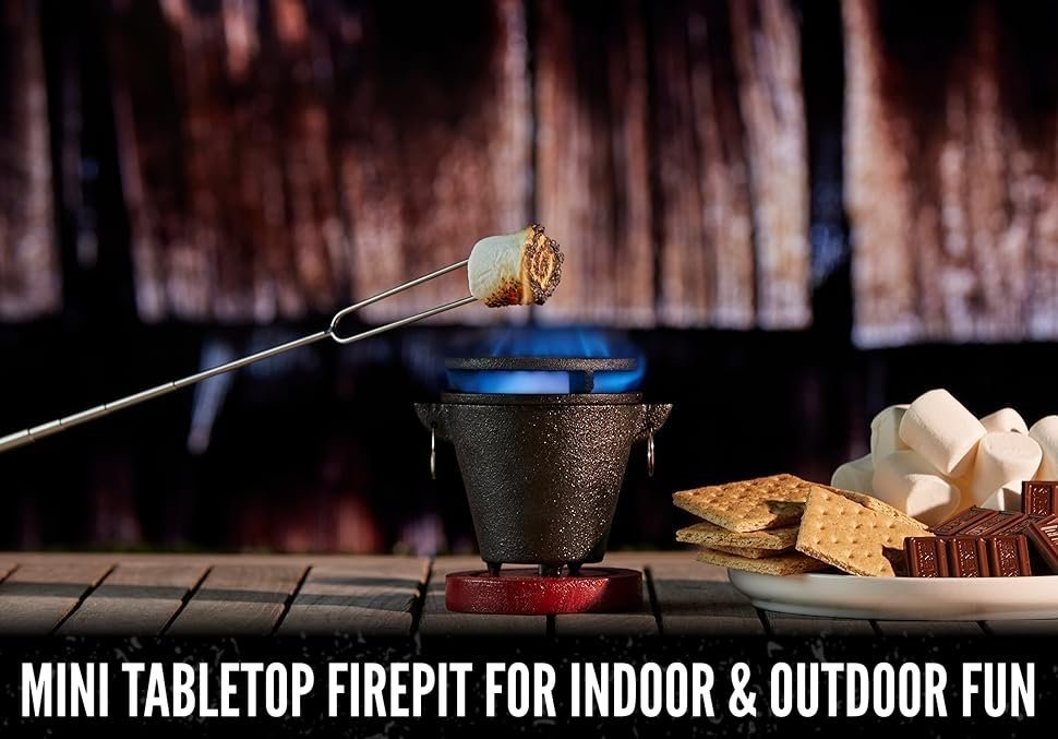 Mini Tabletop Fire Pit and Cast Iron Hibachi Grill Pan, Camping Tabletop Fire Pit Indoor & Outdoor Grill for Smores, BBQ, Smores Maker, Smokeless Firepit, Portable Mini Japanese Grill by Chef Master