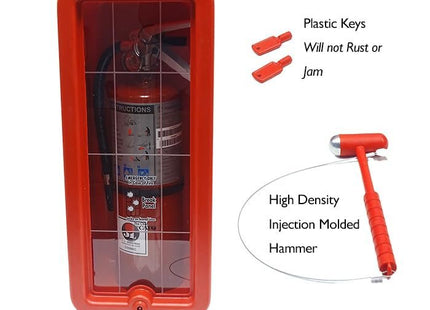 Cato Chief Plastic Fire Extinguisher Cabinet | Wall-Mounted, Rust-Proof, Fire-Retardant | Red or White | Holds 2.5-5 lb. or 10 lb. Extinguishers | Lock & Break Panel | Made in USA