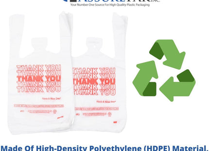 1/8 Size .51 Mil White Thank You Plastic T-Shirt Bag - 1000/Case