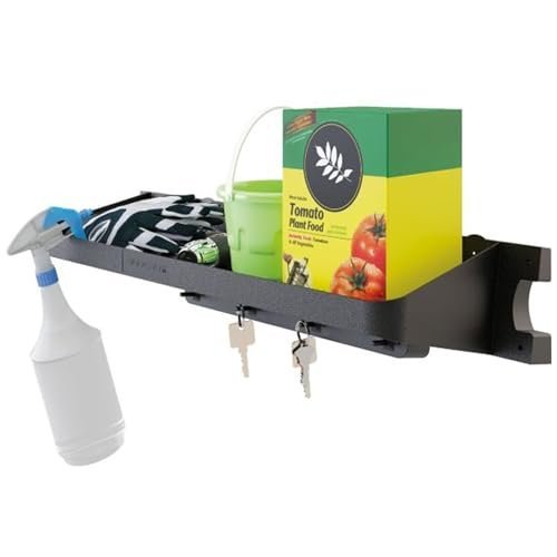 Suncast 25" x 8" x 5.5" Resin Shelf Accessory with Storage Hooks and EZ Bolt Assembly for Select Outdoor Shed Models, Black (2-Pack)