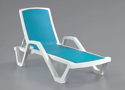 Glownary Outdoor Chaise Lounge Chair, Stackable Pool Furniture with Turquoise Sling, White Frame, 4-Pack