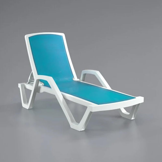 Glownary Outdoor Chaise Lounge Chair, Stackable Pool Furniture with Turquoise Sling, White Frame, 4-Pack