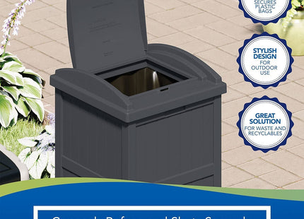 Suncast 30-Gallon Durable Hideaway Trash Waste Bin Container for Outdoor with Solid Bottom Panel and Latching Lid