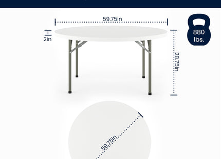 Flash Furniture 5' Round All-Occasion Plastic Folding Event Table for Parties and Trade Shows, Folding Banquet Table for Indoor/Outdoor Events, White