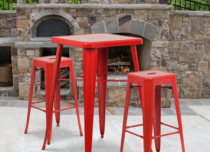 Flash Furniture Lily 4 Pack Commercial Grade 30" High Backless Red Metal Indoor-Outdoor Barstool with Square Seat