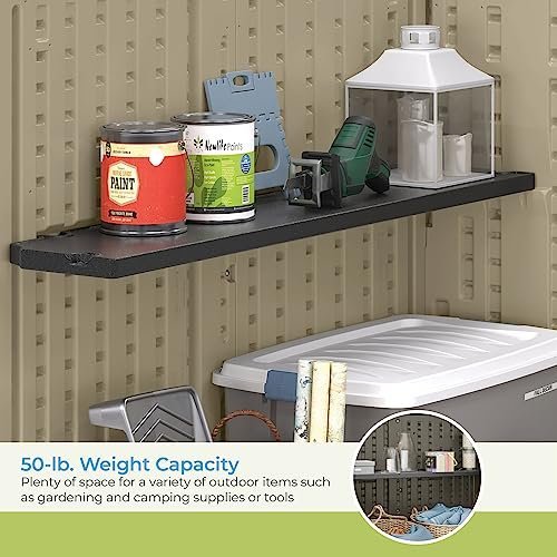 Suncast Horizontal Shed Shelf Kit, Space-Saving Shelf for Horizontal Outdoor Storage Sheds, 50" W x 10.25" D x 1.25" H, Black