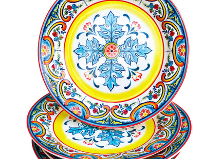 Euro Ceramica Zanzibar Collection Vibrant 8.7" Ceramic Salad/Dessert Plates, Set of 4, Spanish Floral Design, Multicolor