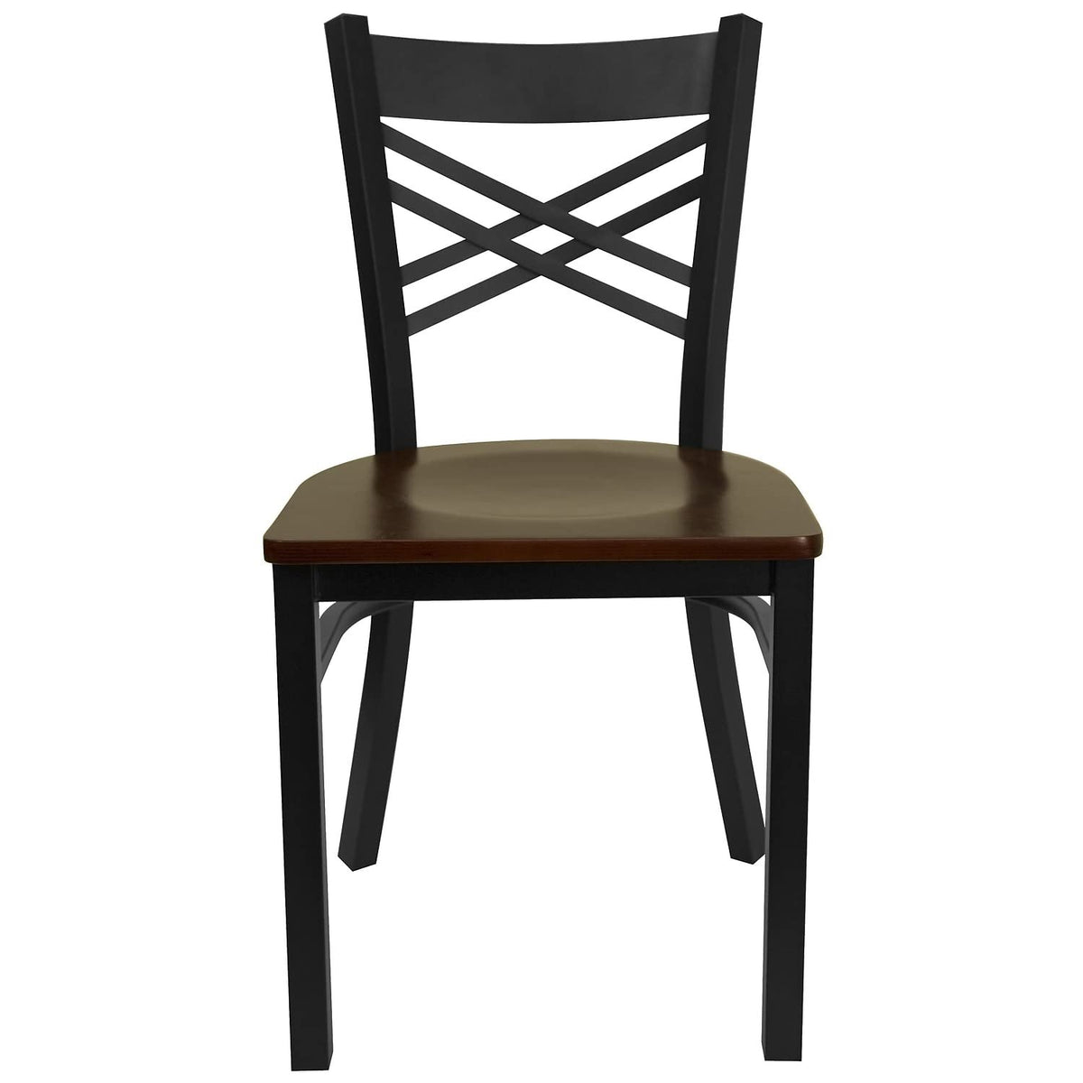 Flash Furniture 2 Pack HERCULES Series Black ''X'' Back Metal Restaurant Chair - Mahogany Wood Seat