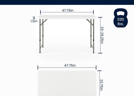 Flash Furniture 4' Rectangular Plastic Folding Event Table with Adjustable Legs and Carrying Handle, Bi-Fold Portable Banquet Table for Indoor/Outdoor Events, White