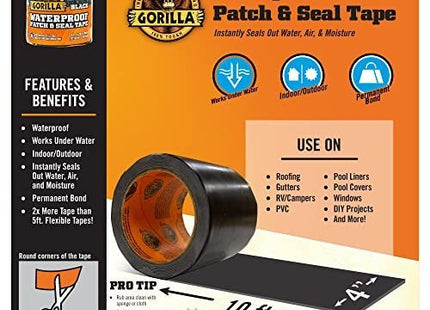 Gorilla Waterproof Patch and Seal Tape 4inch x 10inch Black