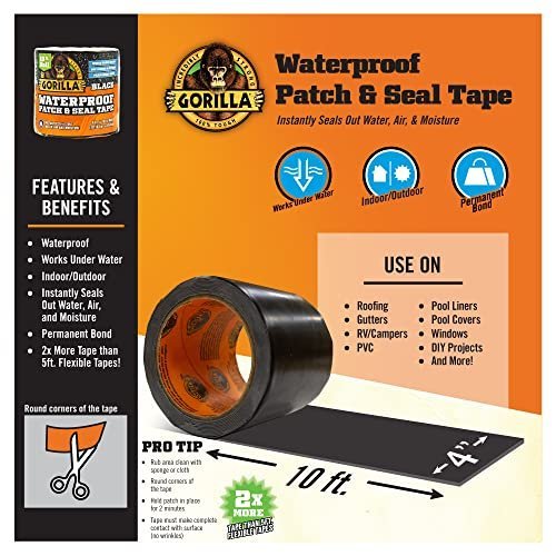 Gorilla Waterproof Patch and Seal Tape 4inch x 10inch Black