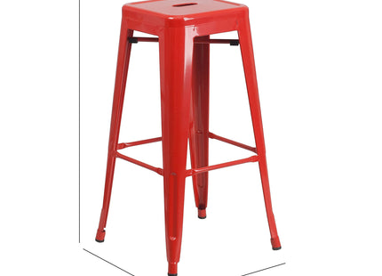Flash Furniture Lily 4 Pack Commercial Grade 30" High Backless Red Metal Indoor-Outdoor Barstool with Square Seat