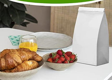 Glownary - White Paper Bags for Lunch, Craft, or Takeout. (8 LB, 500 Count - White)