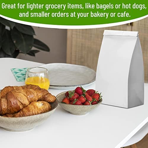 Glownary - White Paper Bags for Lunch, Craft, or Takeout. (8 LB, 500 Count - White)