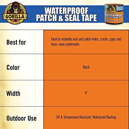 Gorilla Waterproof Patch and Seal Tape 4inch x 10inch Black