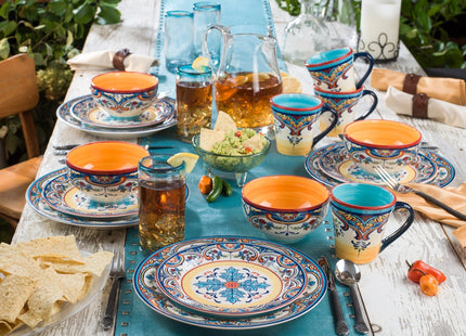 Euro Ceramica Zanzibar Collection Vibrant 8.7" Ceramic Salad/Dessert Plates, Set of 4, Spanish Floral Design, Multicolor