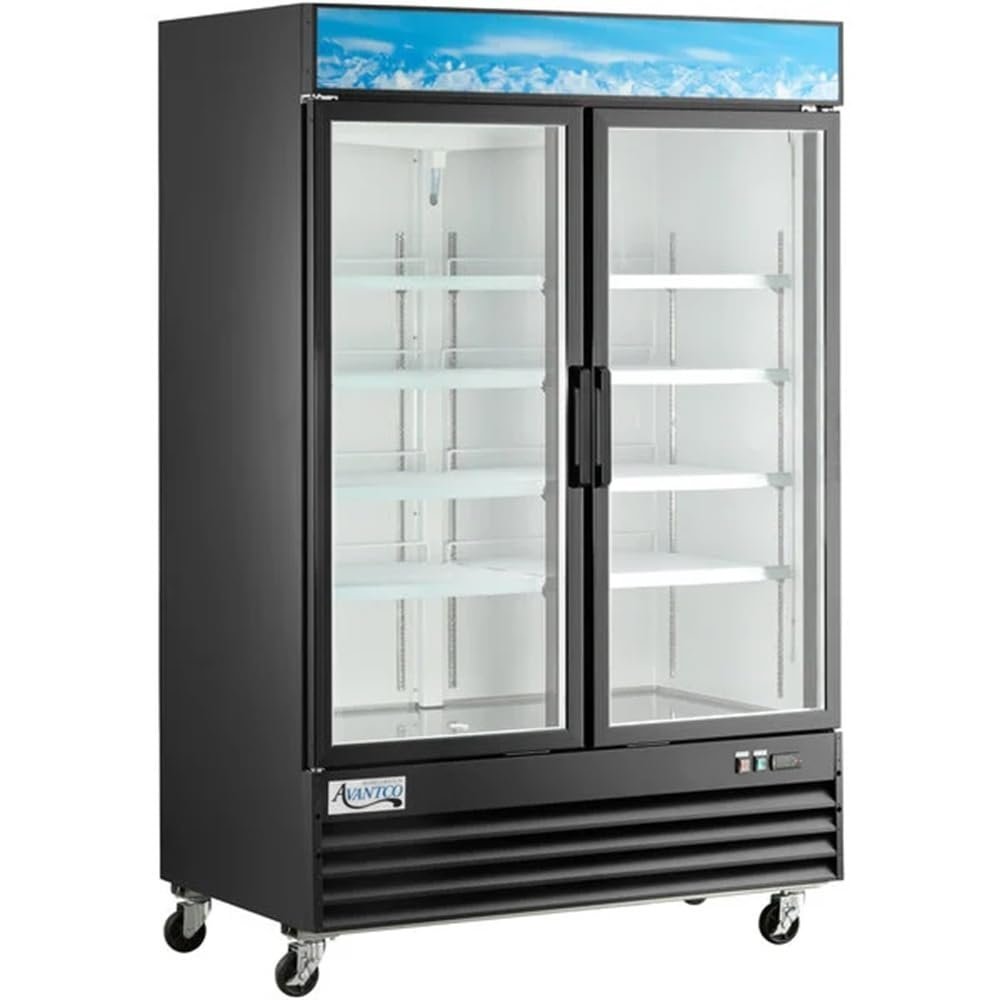 Glass Door Merchandiser Refrigerator, 53 inch, Black, LED Lighting, Swing Door