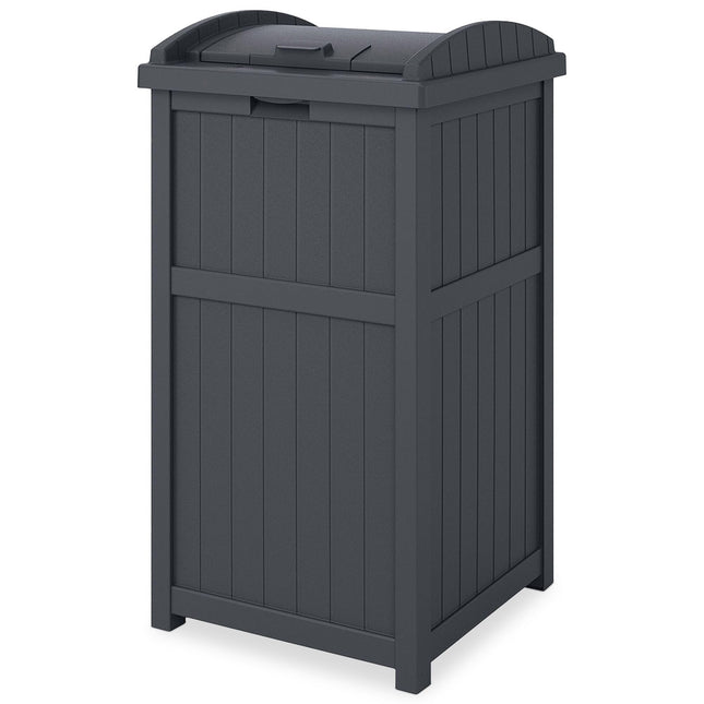 Suncast 30-Gallon Durable Hideaway Trash Waste Bin Container for Outdoor with Solid Bottom Panel and Latching Lid