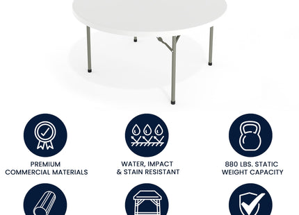 Flash Furniture 5' Round All-Occasion Plastic Folding Event Table for Parties and Trade Shows, Folding Banquet Table for Indoor/Outdoor Events, White
