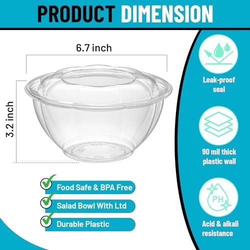 Glownary Plastic Salad Bowls With Airtight Lids