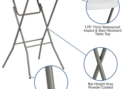 Flash Furniture Kathryn 2.63' Round Folding Bar Height Table for Parties and Commercial Events, Indoor/Outdoor Plastic Bar Height Folding Table, White