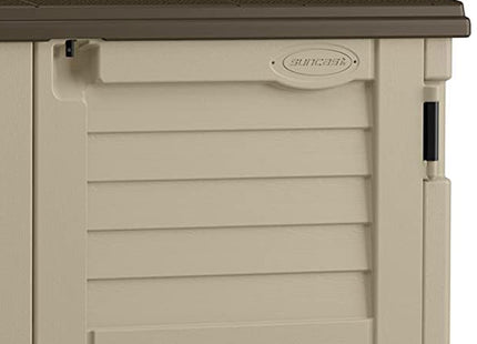 Suncast 34 Cubic Feet Durable All Weather Lockable Horizontal Plastic Compact Storage Shed for Garden, Backyard, Patio, and Pool Supplies, Sand