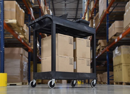 Luxor/H.Wilson EC11-B High Capacity Two Shelf Tub Cart, 4" Heavy Duty Casters, 34.25" Height, 35.25" Wide, 18" Length