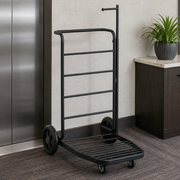Black Luggage Cart with Adjustable Garment Rail, 16 Gauge Stainless Steel, 37 1/2" x 23 1/2" x 73" - lifestyle