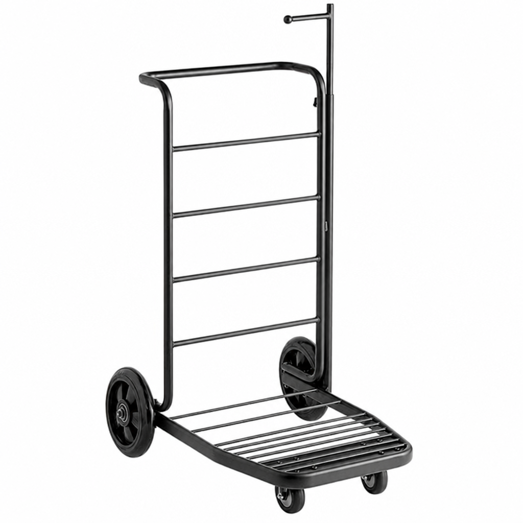 Black Luggage Cart with Adjustable Garment Rail, 16 Gauge Stainless Steel, 37 1/2" x 23 1/2" x 73" - main