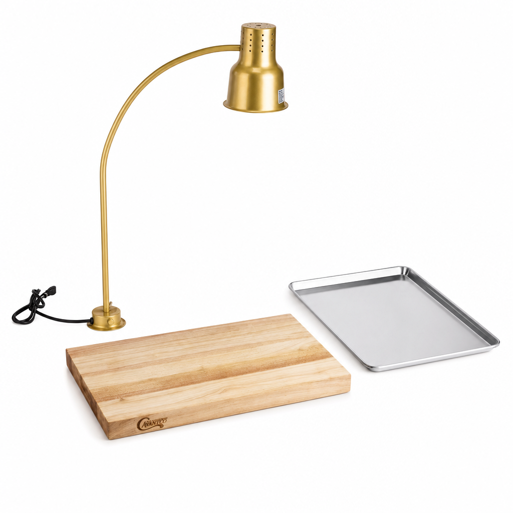 Avantco Carving Station Kit with 39" Gold Heat Lamp, Cutting Board, and Drip Pan - 120V, 250W - main
