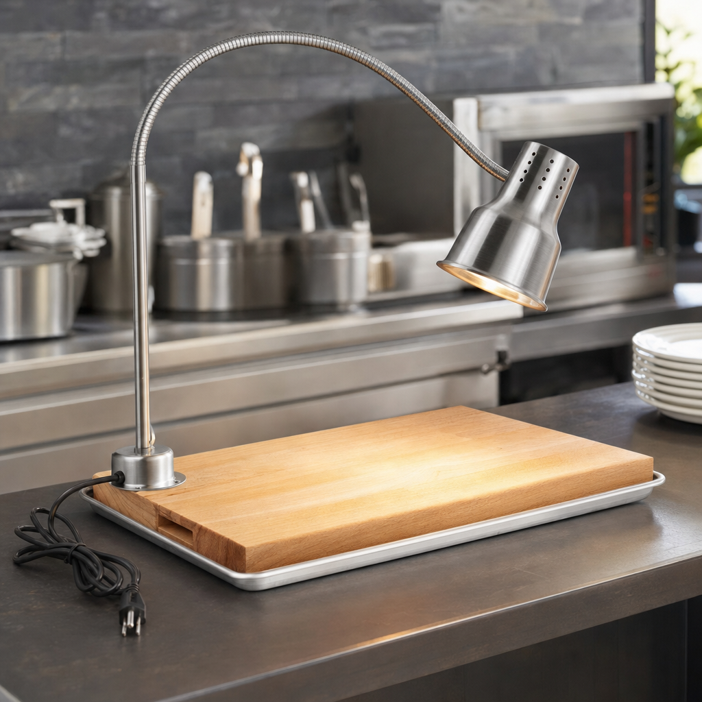 Avantco Carving Station Kit with 39" Stainless Steel Heat Lamp, Cutting Board, and Drip Pan - 120V, 250W - lifestyle