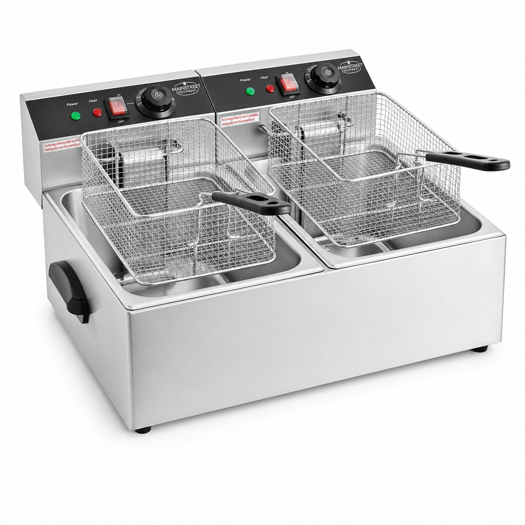 MainStreet Equipment F20E 20 lb. Dual Tank Electric Countertop Fryer - 110V, 3,300W - main