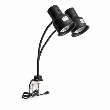 Avantco HLD24BKC 24" Black Dual Arm Stainless Steel Heat Lamp with Avantco PCLMPSS Stainless Steel Clamp - 120V, 500W - main