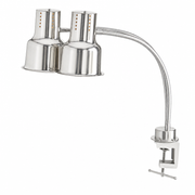 Avantco HLD24SSC 24" Dual Arm Stainless Steel Heat Lamp with Avantco PCLMPSS Stainless Steel Clamp - 120V, 500W - main