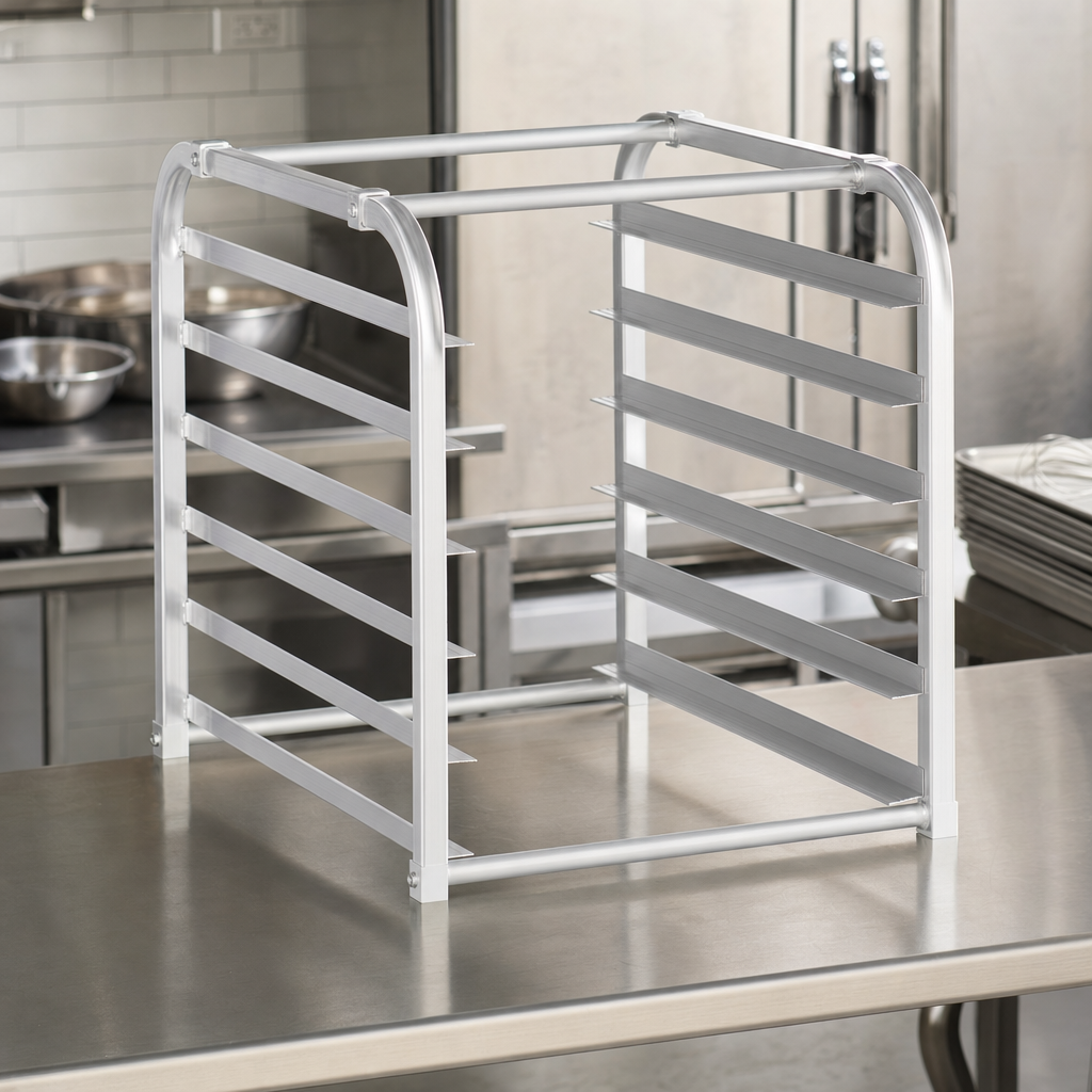 6-Pan Aluminum End-Load Sheet / Bun Pan Rack, Unassembled - 22" x 20 1/2" x 24" - lifestyle