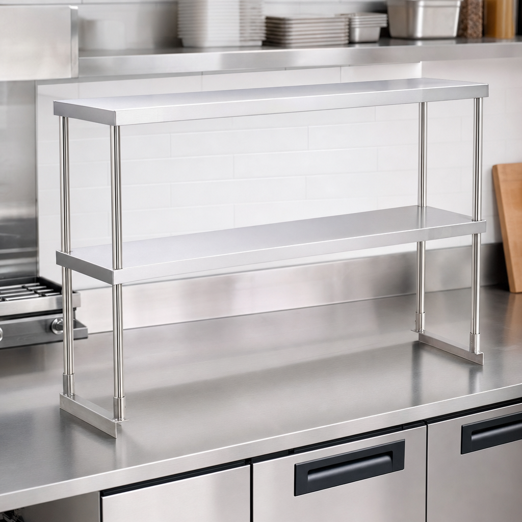 Avantco Stainless Steel Double Deck Overshelf - 12" x 46 3/4" - lifestyle
