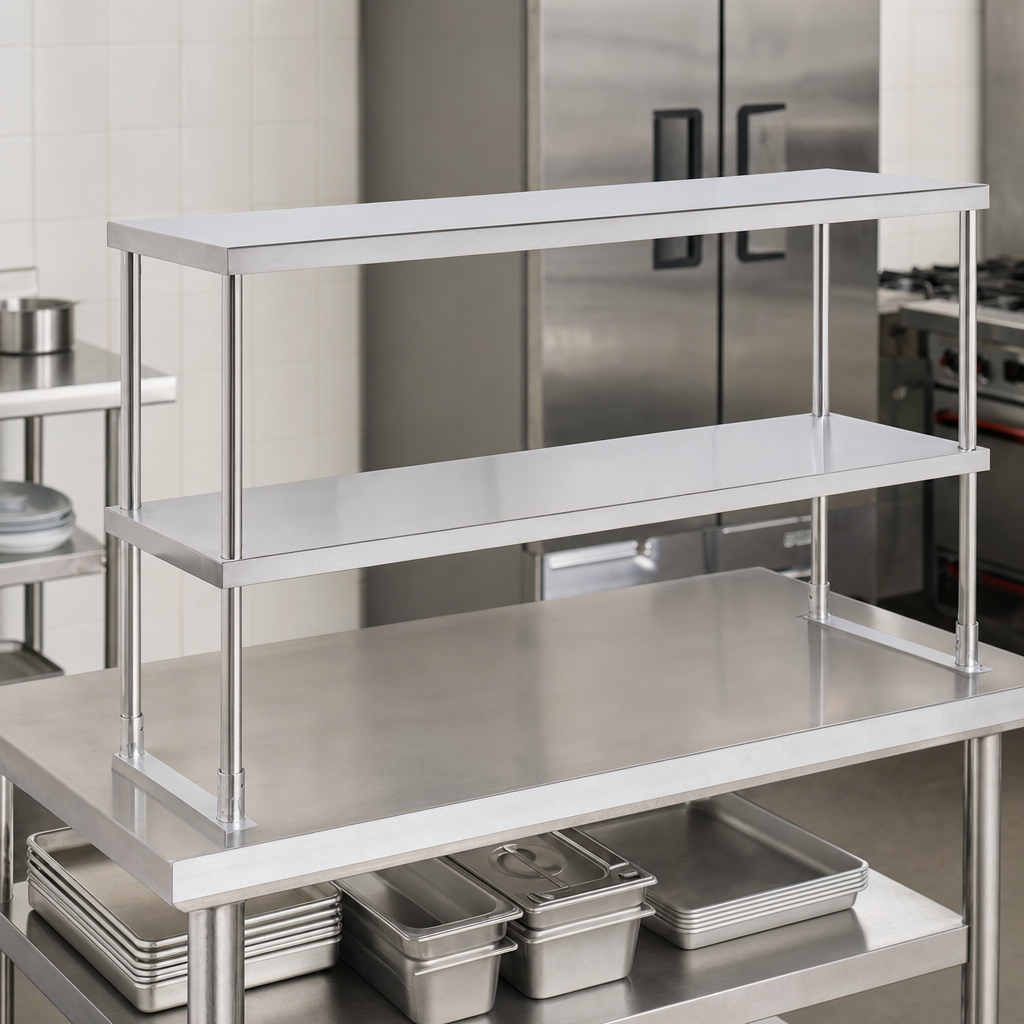 Avantco Stainless Steel Double Deck Overshelf 18" x 46 3/4" - lifestyle
