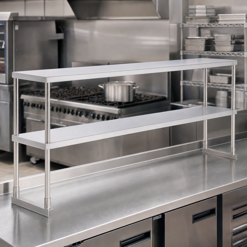 Avantco 178SSDOS7112 Stainless Steel Double Deck Overshelf - 12" x 70 3/8" - lifestyle