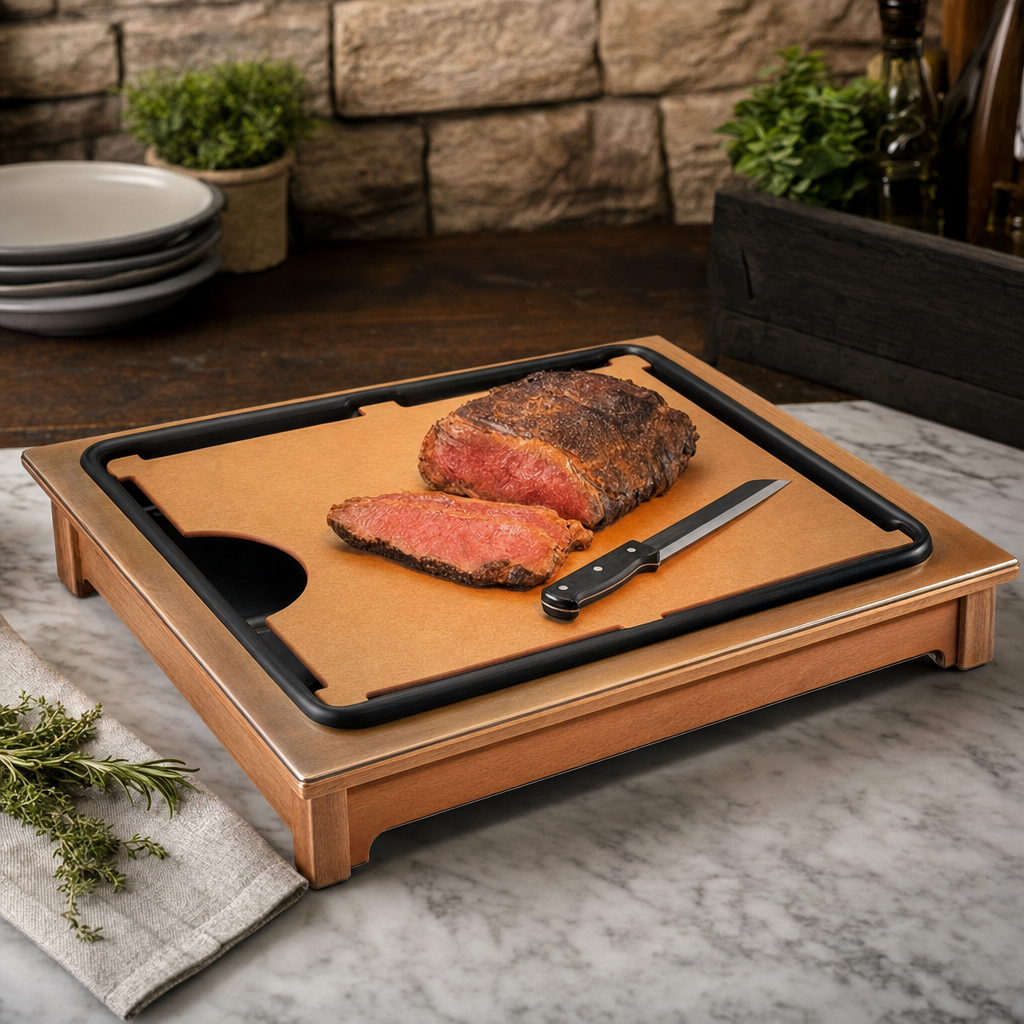 Cal-Mil 810-53 Cut-Mate Carving Station Kit with Light Wood Frame, Drip Tray, and Cutting Board - lifestyle