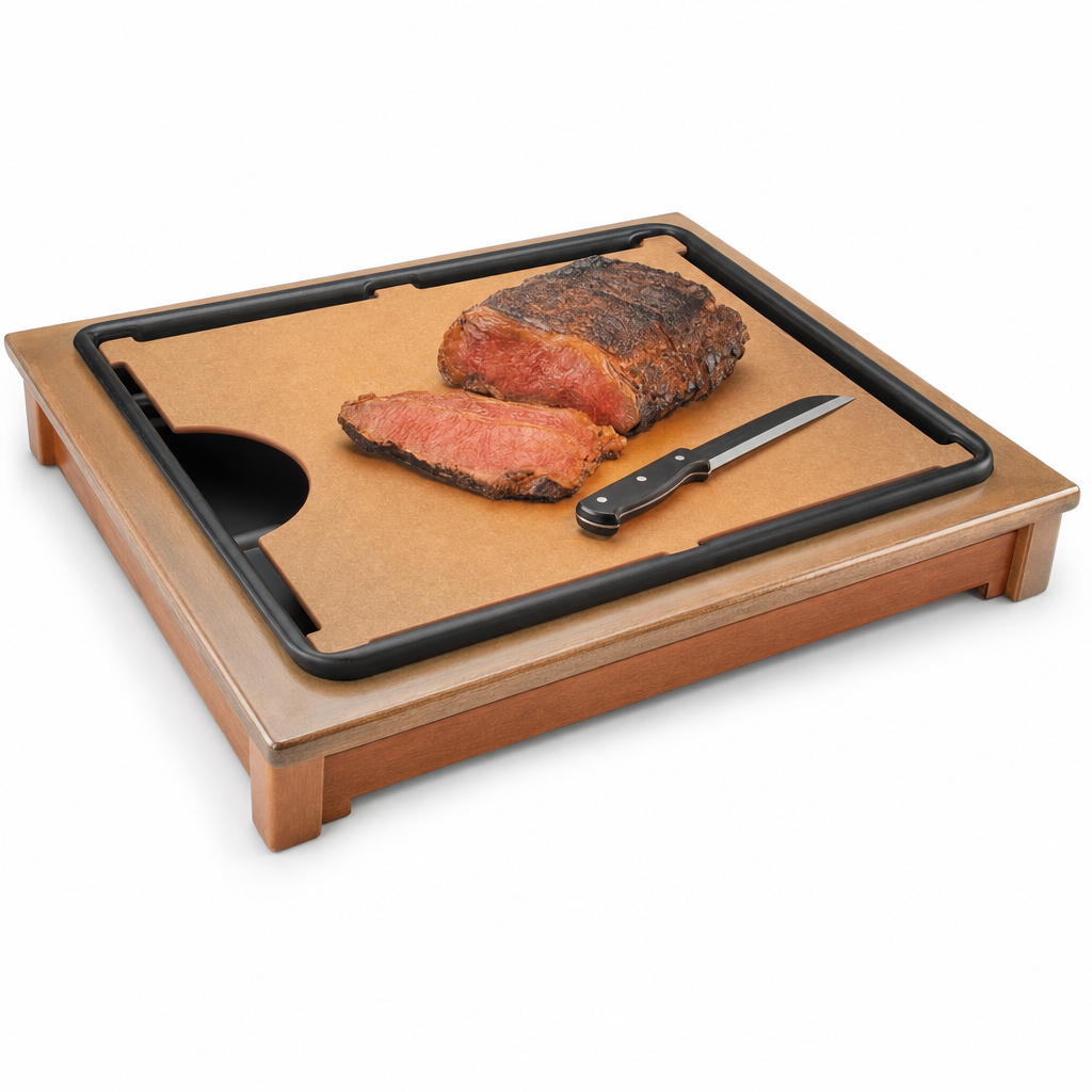 Cal-Mil 810-53 Cut-Mate Carving Station Kit with Light Wood Frame, Drip Tray, and Cutting Board - main