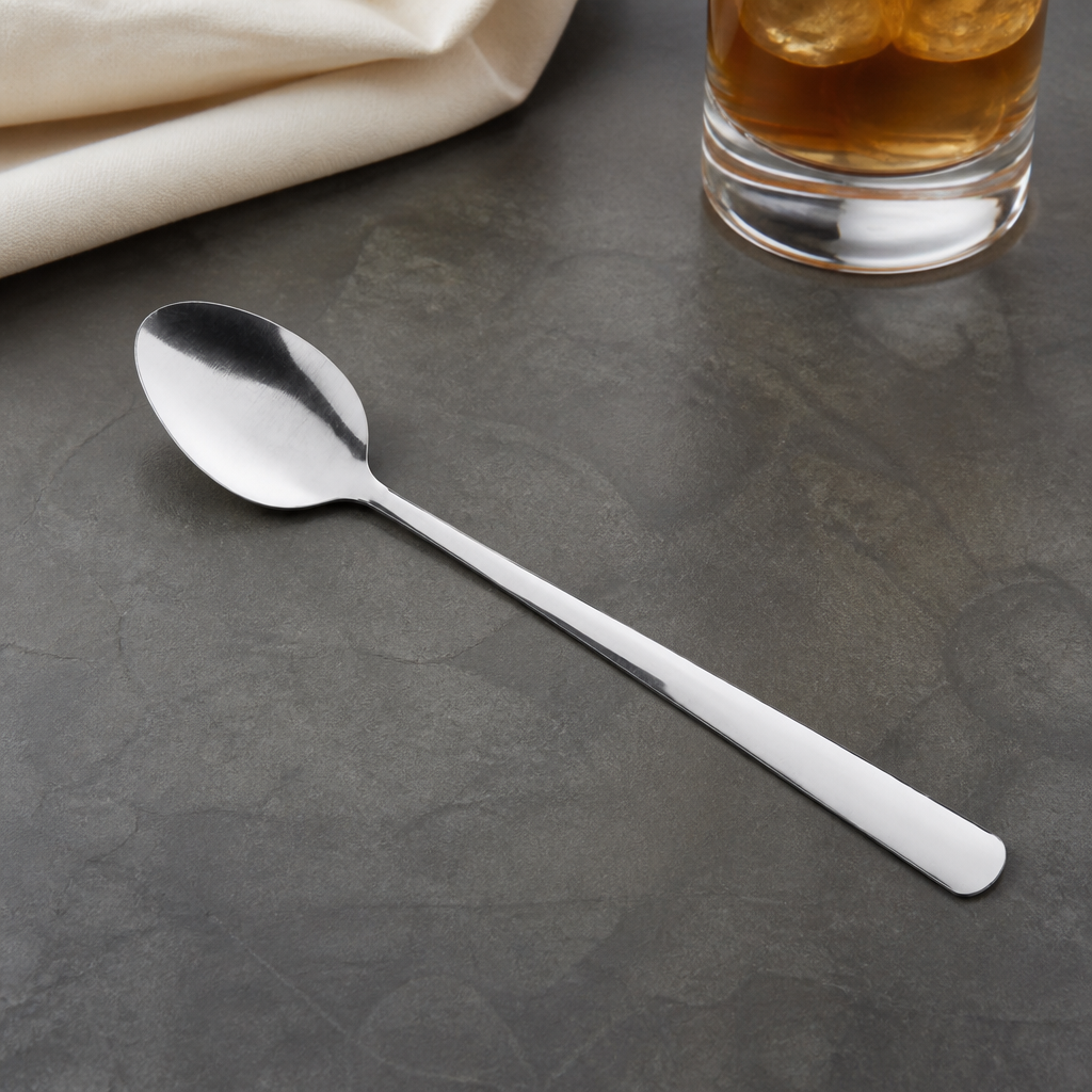 8 Inch Silver Iced Tea Spoon Flatware, 18/0 Stainless Steel, Smooth Panel, Rounded Handle, 60/Case - lifestyle