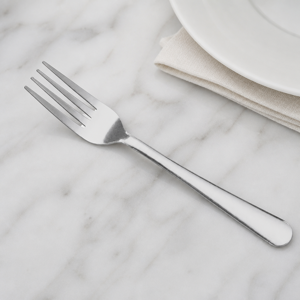 Silver 18/0 Stainless Steel Dinner Fork Flatware, Smooth Panel, 7 Inches, 60/Case - lifestyle