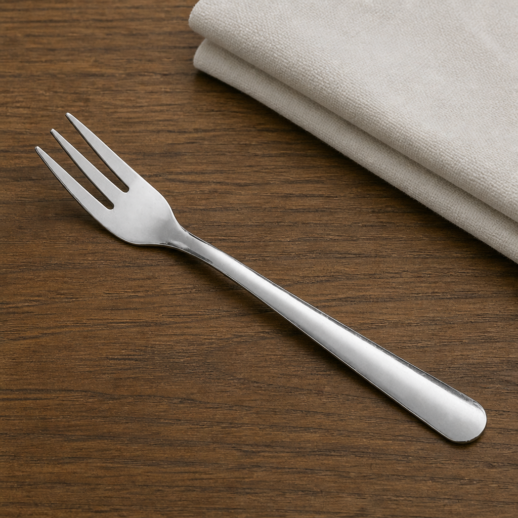 Silver 18/0 Stainless Steel Cocktail / Oyster Fork Flatware - 5 5/8" - 60/Case - lifestyle