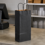 Black Paper Shopping Bag with Paper Handles, 5 1/2" x 3 1/4" x 13 1/8", 65 lb., 250/Case - lifestyle